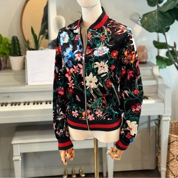 Stellah Floral Velvet Bomber Jacket – Size L - Picture 1 of 12